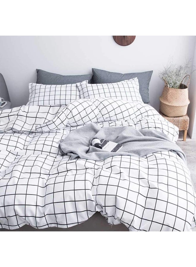 الأزرق جي دبليو طقم مفارش سرير مكون من 4 قطع، ملاءة سرير كوين مع 2 غطاء وسادة، غطاء لحاف مصقول، خامة البوليستر، ناعم للغاية وسهل العناية، منقوش بنقوش كاجوال - Image 1